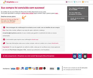 Captura de Tela com a confirmação da Compra - Nicephotos